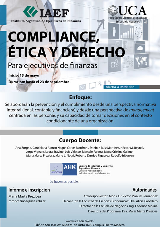 COMPLIANCE, TICA Y DERECHO PARA EJECUTIVOS DE FINANZAS - Del 13 de mayo al 23 de septiembre - UCA