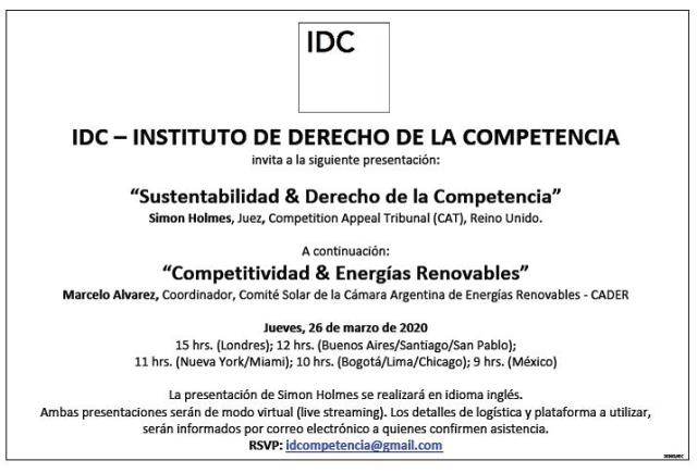 Seminario Defensa de la Competencia va streaming - 26.03.2020