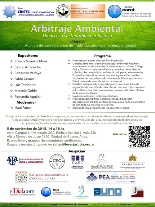 5 de noviembre - JORNADA ARBITRAJE AMBIENTAL - Un acceso sustentable a la Justicia