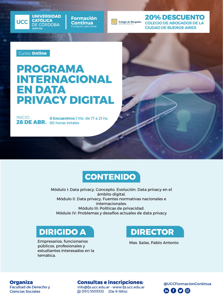 PROGRAMA INTERNACIONAL EN DATA PRIVACY DIGITAL. Universidad Catlica de Crdoba. Inicio 28 de abril