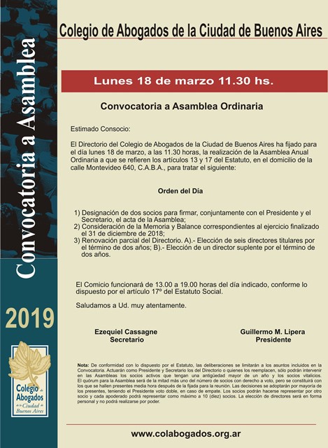 CONVOCATORIA A ASAMBLEA ORDINARIA